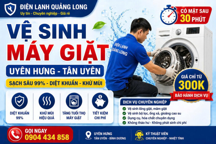 Vệ sinh máy giặt tại Uyên Hưng Tân Uyên