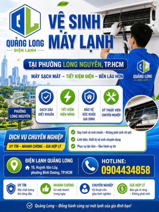 Vệ Sinh Máy Lạnh Tại Phường Long Nguyên, TP.HCM Vệ Sinh Máy Lạnh Tại Phường Long Nguyên